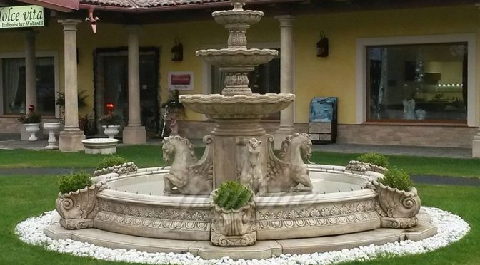 Antique White Marble Outdoor Horse Garden Water Fountain