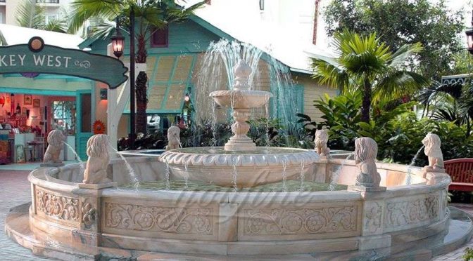 Beautiful Outdoor 2 Tier Lion Head Marble Fountains