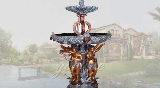 Classical patina garden playing music bronze cherubs fountains