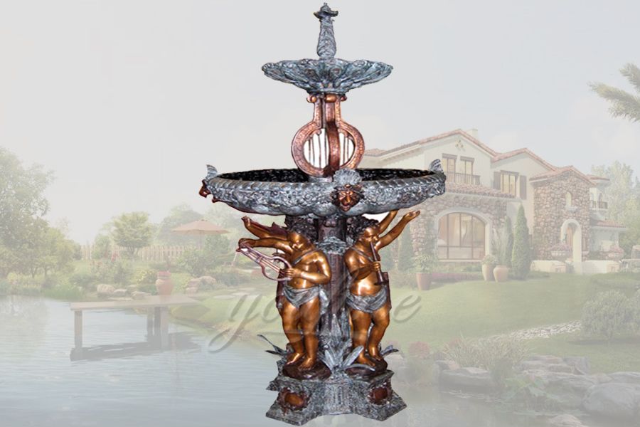 Classical patina garden playing music bronze cherubs fountains