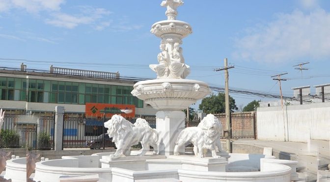 Large Animal Outdoor White Marble Lion Fountains