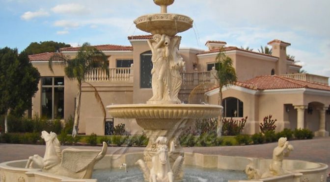 Large Garden Beige Marble Horse Outdoor Water Fountains