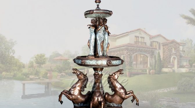 Unique large garden bronze horses fountains with statues